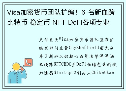 Visa加密货币团队扩编！6 名新血跨比特币 稳定币 NFT DeFi各项专业